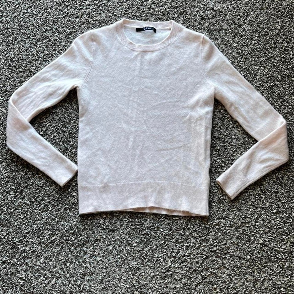 Quince 100% Cashmere Long Sleeve Crewneck Sweater Pink Cream XS